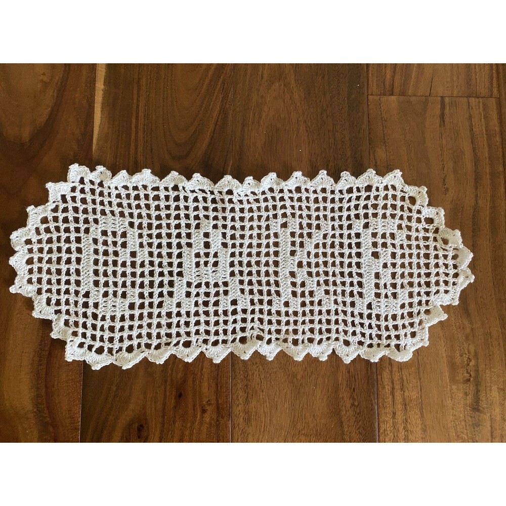 Cake Basket Doily Oval Handmade Crochet White